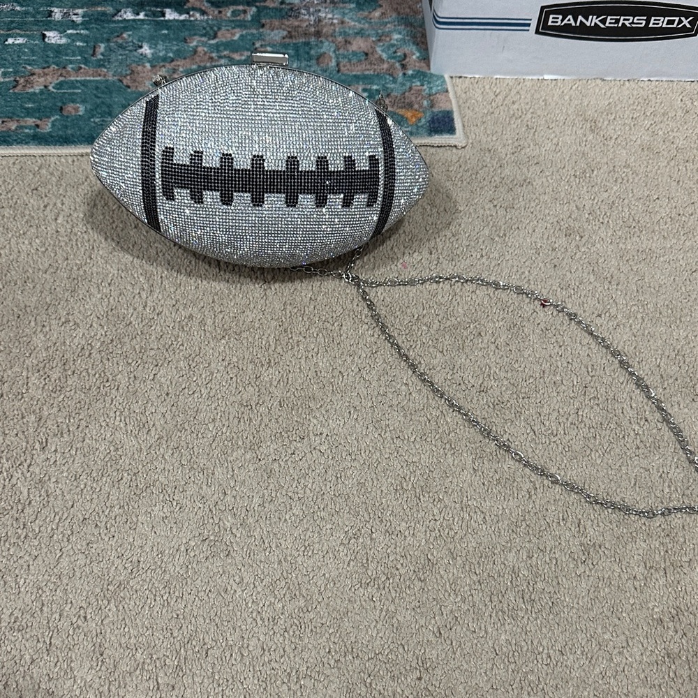 Silver Football Clutch with Chain Strap